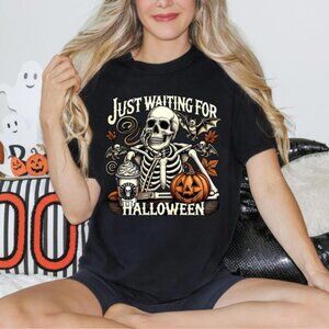 Just Waiting for Halloween Shirt, Funny Skeleton Pumpkin Shirt, Spooky Fall 90